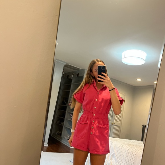 Pink Button-Up Romper - Picture 1 of 1